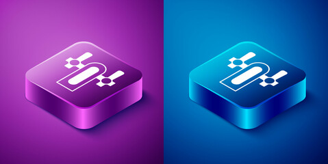 Isometric Beer tap icon isolated on blue and purple background. Square button. Vector