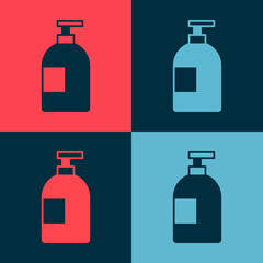 Pop art Dishwashing liquid bottle icon isolated on color background. Liquid detergent for washing dishes. Vector