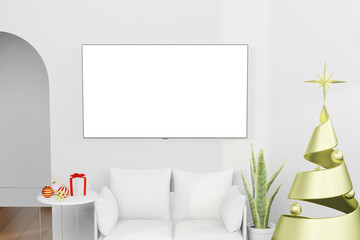 3d rendering illustration of LCD TV screen mockup in christmas new year theme