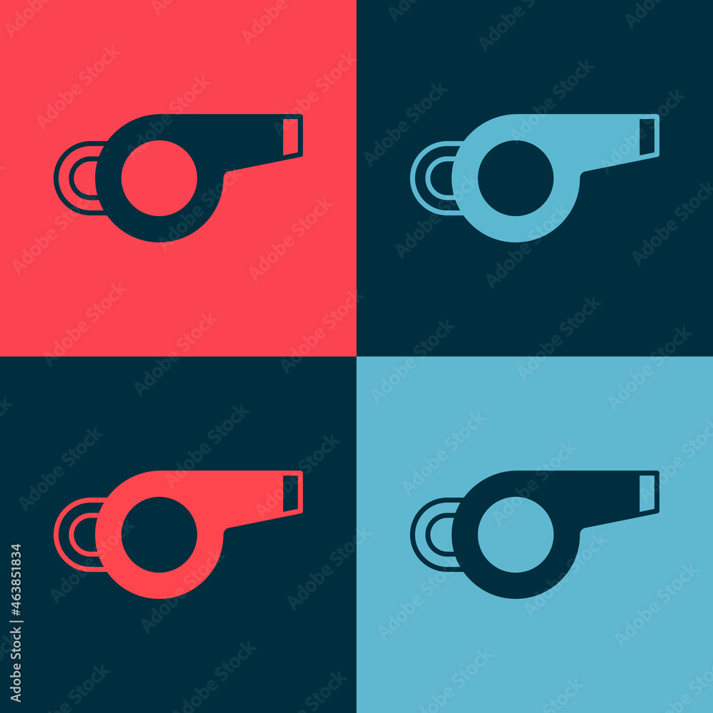 Poster pop art whistle icon isolated on color background. referee symbol. fitness and sport sign. vector