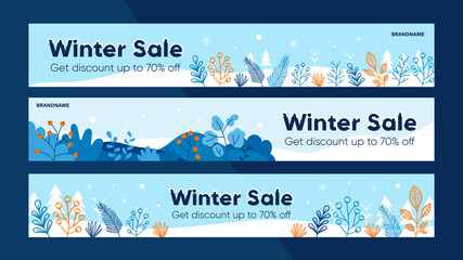 Flat design winter sale promo banner set. Editable banner for social media post, website and internet ads