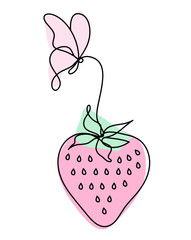 Fototapeta premium Drawing line of color strawberry on the white background. Vector