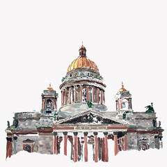 St. Isaac's Cathedral of St. Petersburg Russia. Colourful vector impressionism illustration