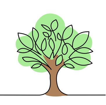 Abstract color tree as line drawing on the white background. Vector	