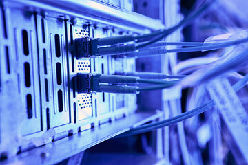 Data center network server connected to router using Ethernet cables