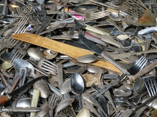 set of utensils in a thrift market