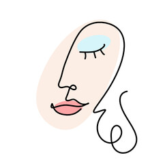 Woman silhouette color face as line drawing picture on white. Vector
