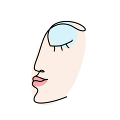 Woman silhouette color face as line drawing picture on white. Vector
