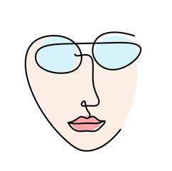 Woman silhouette color face as line drawing picture on white. Vector
