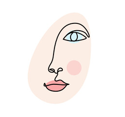 Woman silhouette color face as line drawing picture on white. Vector
