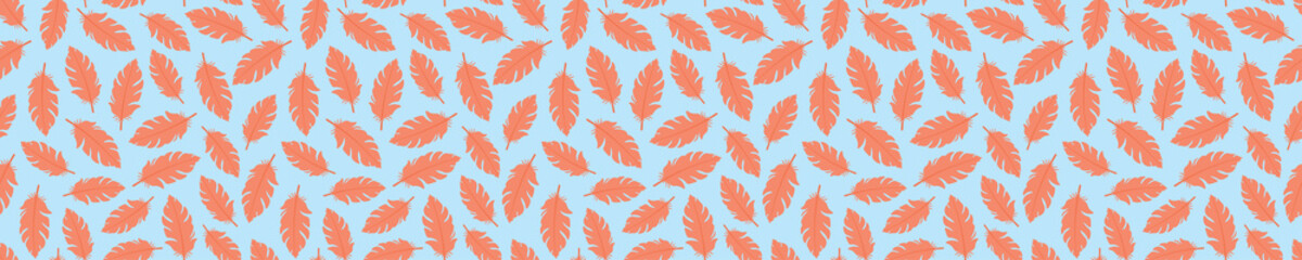 Naklejka na ściany i meble Seamless pattern with pink feathers and blue background