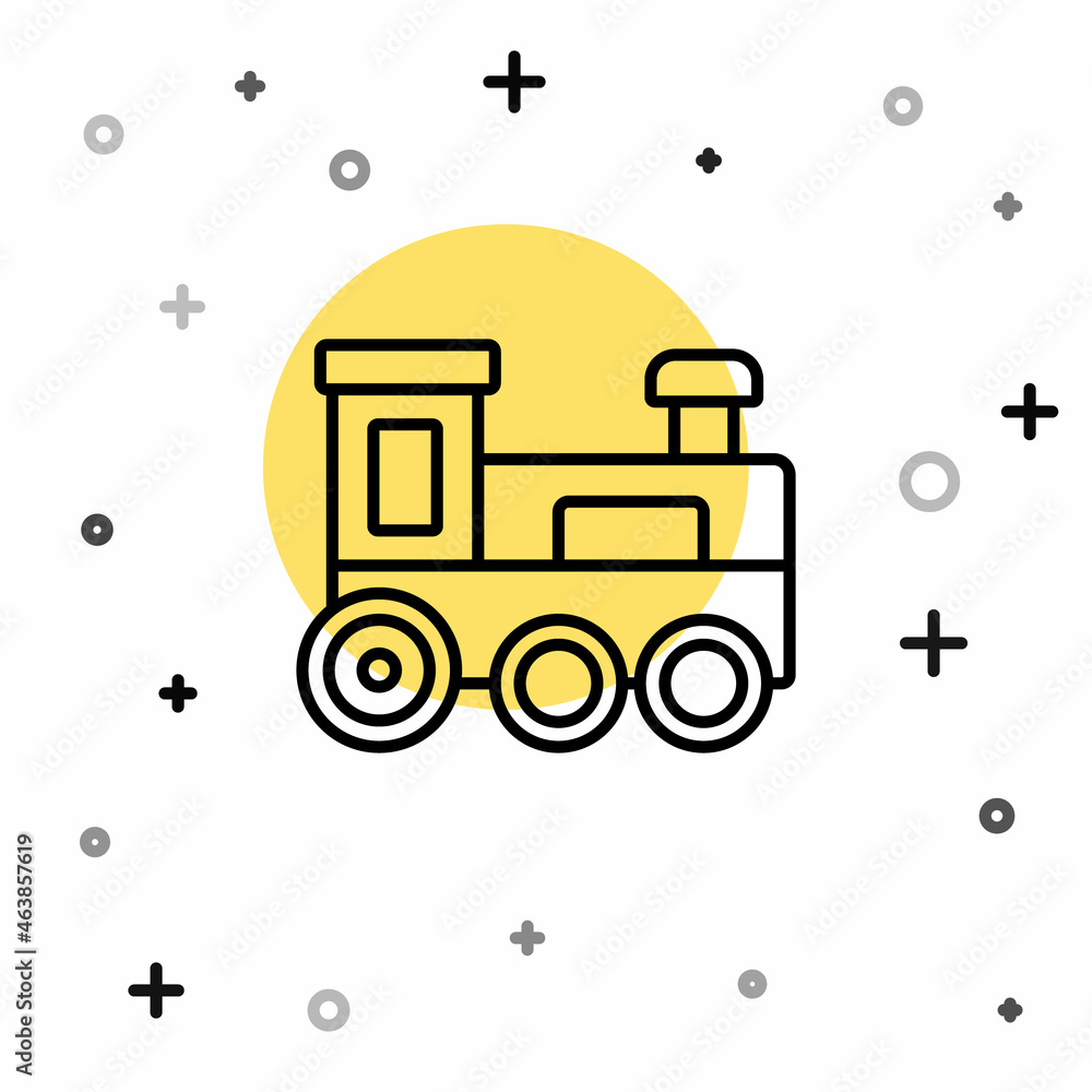 Poster black line toy train icon isolated on white background. random dynamic shapes. vector