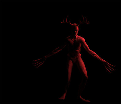 Long clawed monster creature with antlers in red light