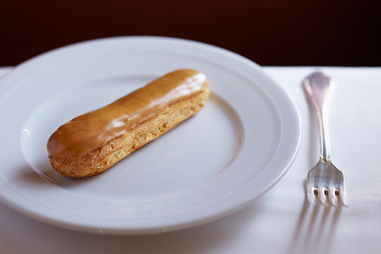Caramel-glazed eclair