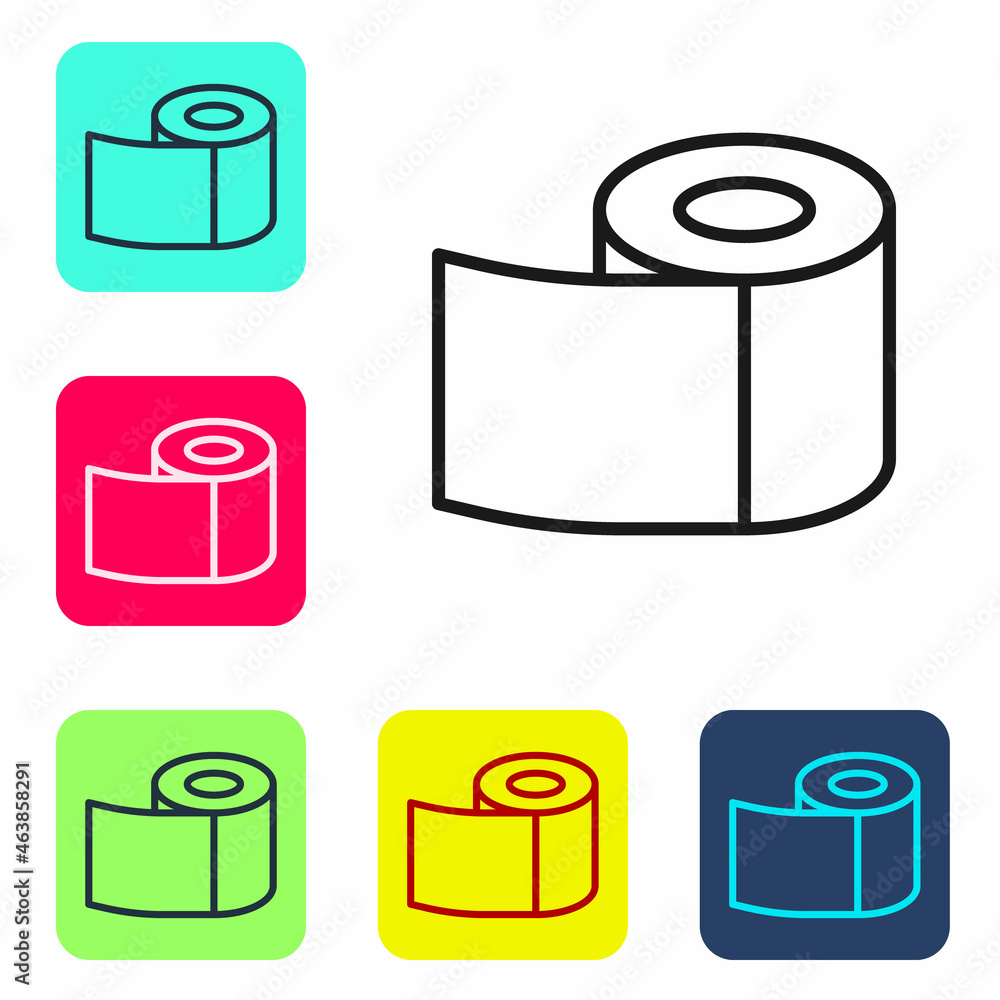 Poster black line toilet paper roll icon isolated on white background. set icons in color square buttons. v