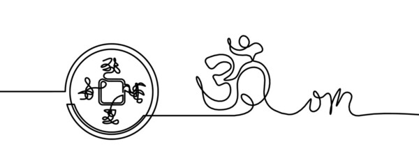 Abstract chinese coin as continuous lines drawing on white background. Vector