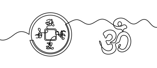 Abstract chinese coin as continuous lines drawing on white background. Vector