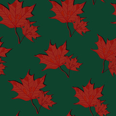 Naklejka na ściany i meble seamless pattern of maple leaves on a green background