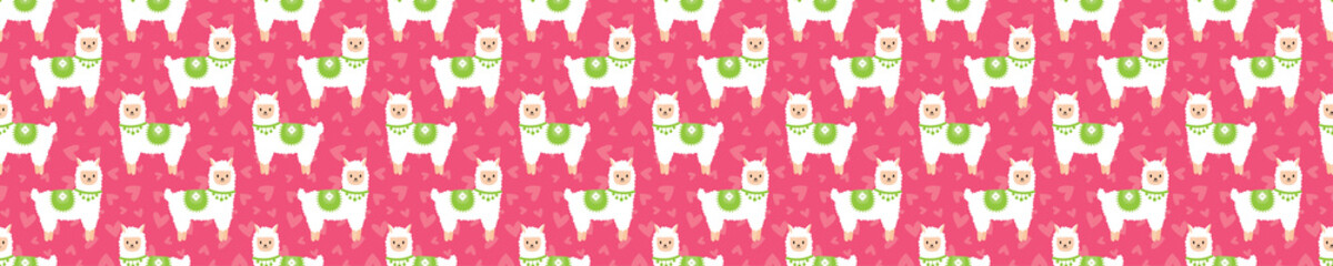 Pink seamless pattern with cute alpacas