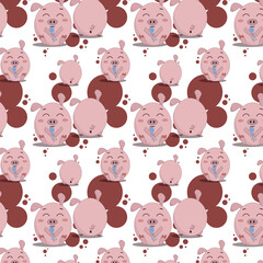 seamless pattern and pink pigs, on a background of brown circles