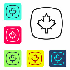 Black line Canadian maple leaf icon isolated on white background. Canada symbol maple leaf. Set icons in color square buttons. Vector