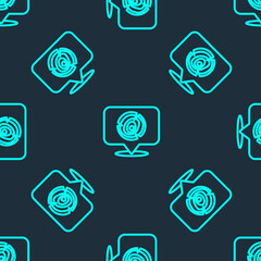 Green line Wooden logs icon isolated seamless pattern on blue background. Stack of firewood. Vector