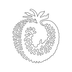 Fototapeta premium Single one line drawing sliced healthy organic tomato for farming logo identity. Fresh tropical vegetable concept for vegie garden icon. Swirl curl style. Continuous line draw design graphic vector