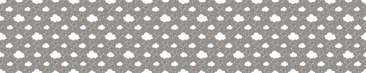 Seamless pattern with clouds and raindrops. Cute and childish design for fabric, textile, wallpaper, bedding, swaddles or gender-neutral apparel.