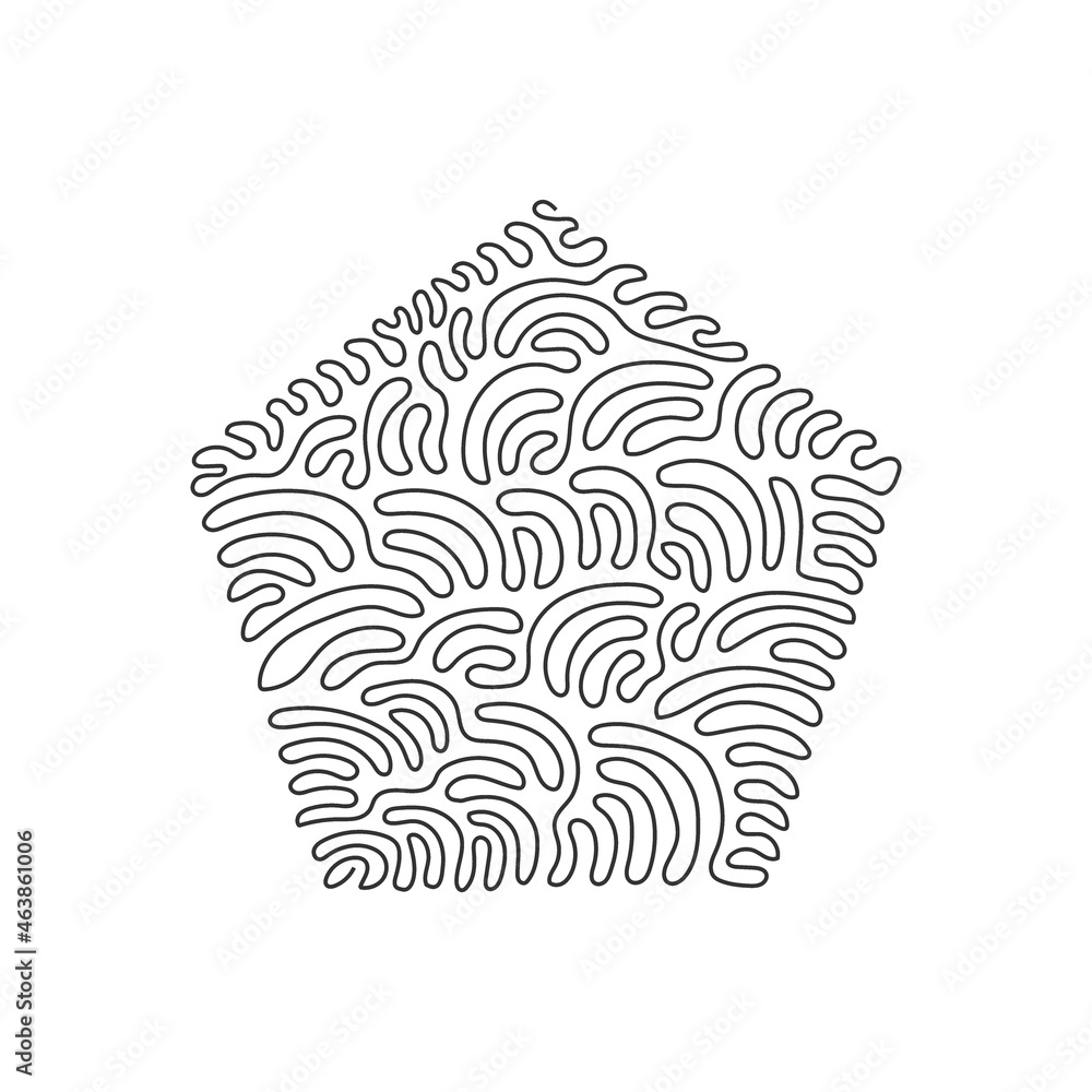 Poster continuous one line drawing geometric shapes, pentagon icon. simple line, outline vector 3d figures 