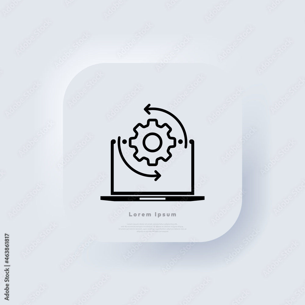 Poster monitor and gears icon. adjusting app, setting options. it support, software development, desktop up