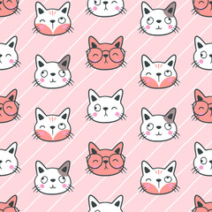 Obraz premium Cute cat seamless pattern background