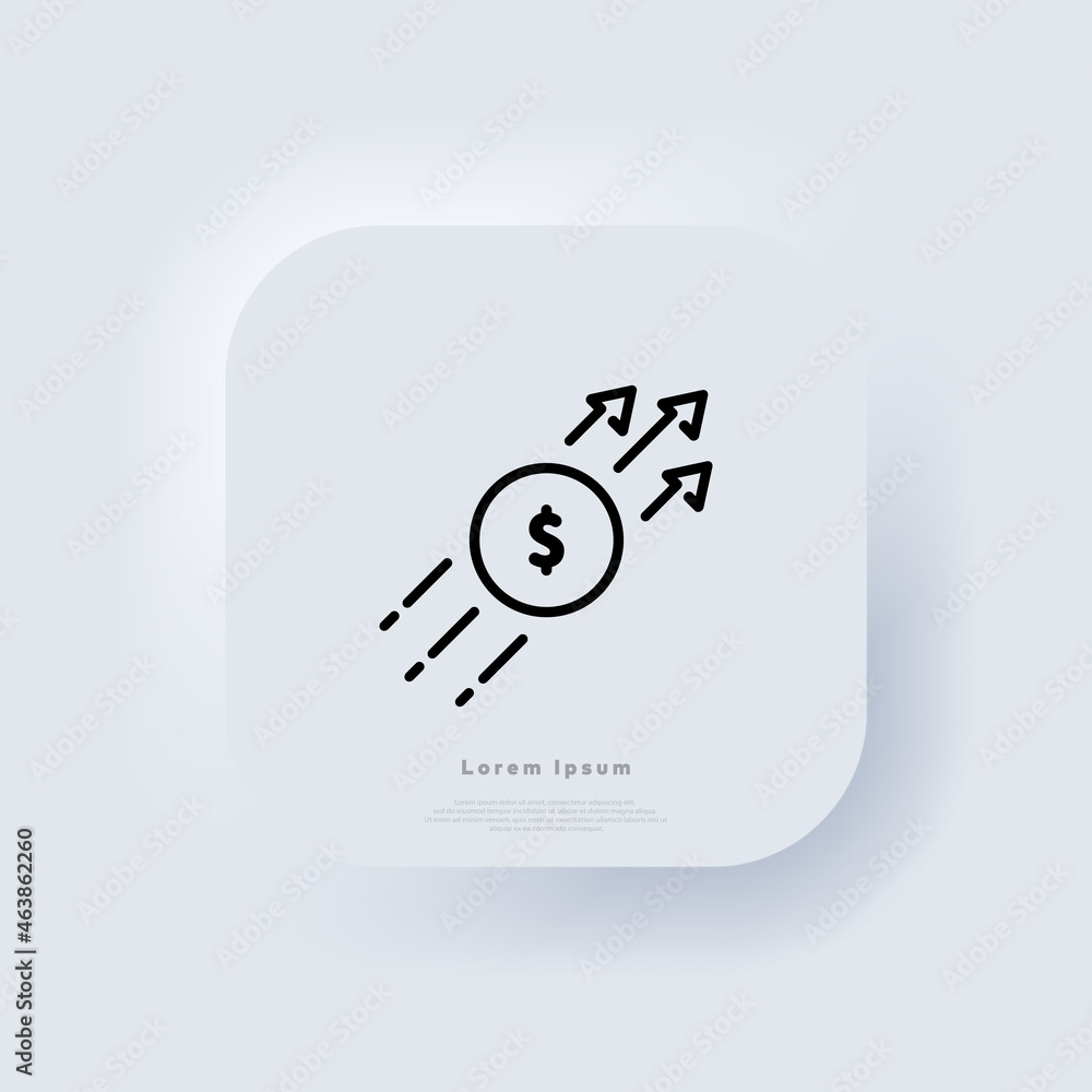 Poster dollar rate increase line icon. money symbol with stretching arrow up. rising prices. business cost 