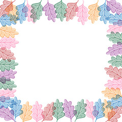 Obraz premium nature frame, border. colorful leaves illustration on white background. blank space design template. hand drawn vector, repeat pattern. doodle art for wallpaper, greeting and invitation card, banner. 