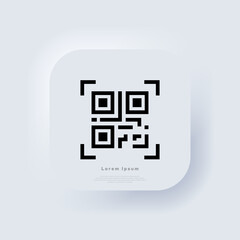 QR code scanning. Scan me. Read bar code, mobility, generating app, coding. Recognition or reading qr code in flat style. Neumorphic UI UX white user interface web button. Neumorphism. Vector EPS 10 - obrazy, fototapety, plakaty