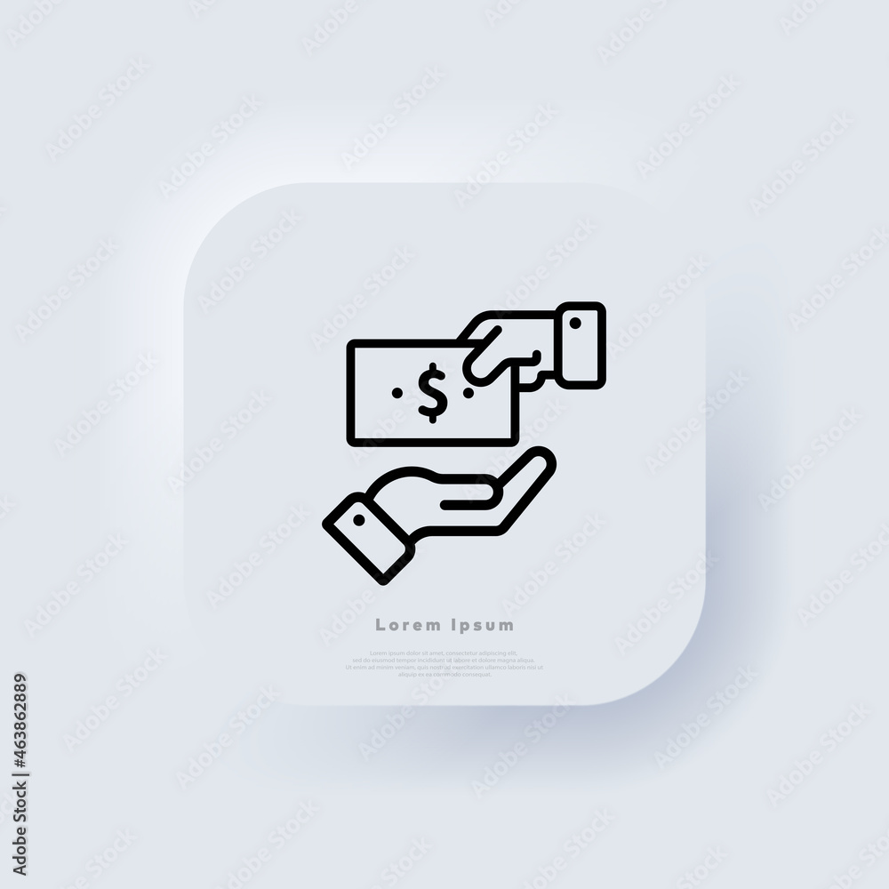 Poster money in hand icon. buiness concept. money sign. neumorphic ui ux white user interface web button. n
