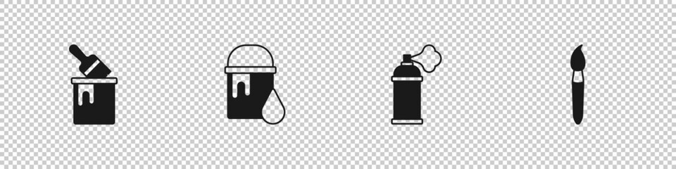 Set Paint bucket with brush, spray can and icon. Vector
