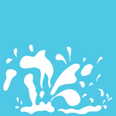 splash water illustration on blue background. white water color, hand drawn vector. fresh and clean. water splattered. doodle art for wallpaper, poster, banner, clipart, logo, advertising, cover. 