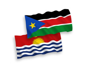 Flags of Republic of Kiribati and Republic of South Sudan on a white background