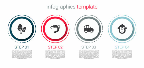 Set Tropical leaves, Snake, Car and Monkey. Business infographic template. Vector