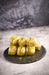 Turkish Midye Baklava (Mussel Shape Baklawa). Mussel shaped special Turkish baklava.