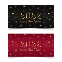 Vector new year banners with 2022 numbers and Happy New Year text. Gold isolated elements of luxury holiday decor. Elegance shiny decoration for winter holidays