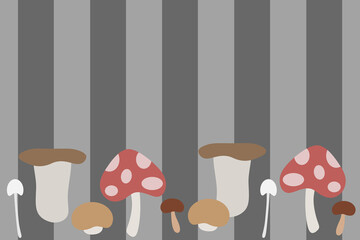 北欧風きのこの背景　横位置　グレーストライプ