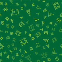 Set line Fermentation of grapes, Wooden barrel for wine and Bottle on seamless pattern. Vector