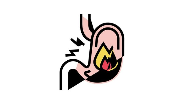 heartburn stomach animated color icon. heartburn stomach sign. isolated on white background