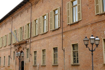 Palazzo Guasco. Ancient brick brick building.Palazzo Guasco Gallarati di Bisio is a historic building in the Piedmontese city of Alessandria. Alessandria, Piedmont, Italy.