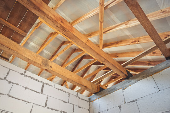 New construction of the house. Krishi wooden structures. Inside the structure of the house