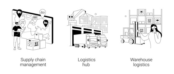 Goods transportation and storage abstract concept vector illustrations.