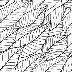 Pattern with leaves. Hand drawn vector illustration.