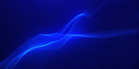 Creative motion waving dots texture with glowing defocused particles. Technology digital wave background concept. Cyber or technology background.