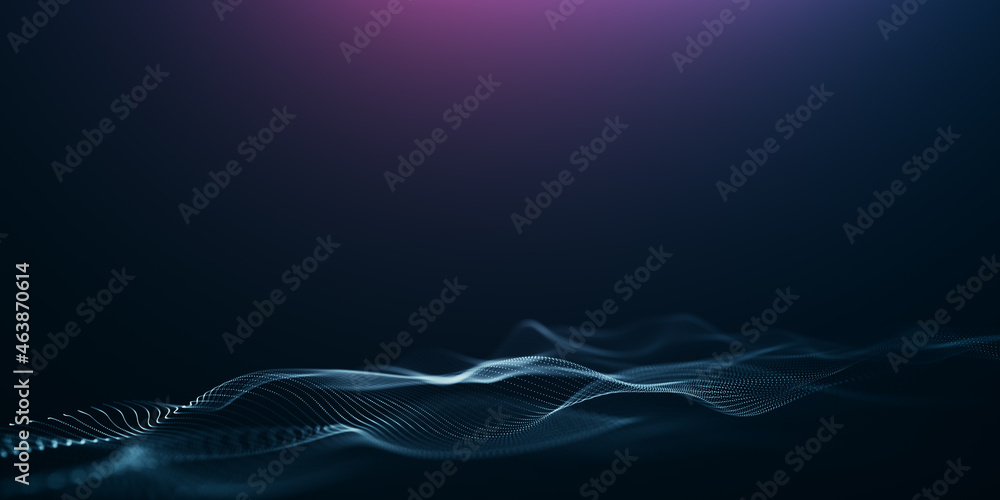 Poster creative motion waving dots texture with glowing defocused particles. technology digital wave backgr